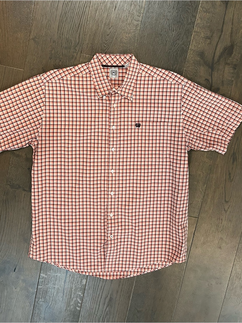 CINCH Men's Short Sleeve Red Check Button-Up Shirt 100% Cotton Large